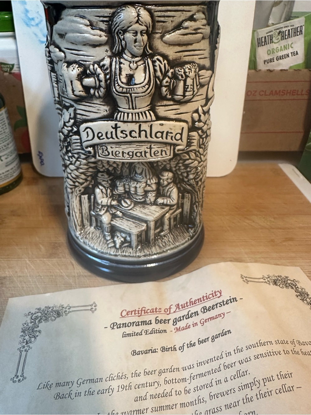 Deutschland Biergarten Ceramic Beer Stein - Gray Decorative Stein